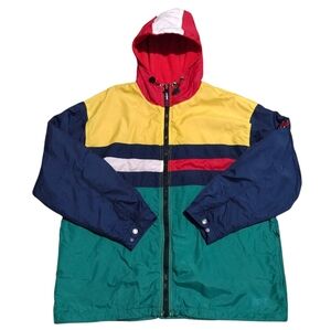Vtg 90s Tommy Hilfiger Men's XL Colorblock Waterproof Heavy Duty Hoodie - RARE